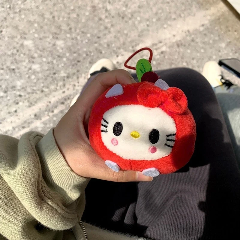 Kawaii Sanrio Plushie Toy Anime Apple Head Hello Kitty Bag Pendant Kt Cat Limited Plush Toys Keychain Birthday Gift For Girls