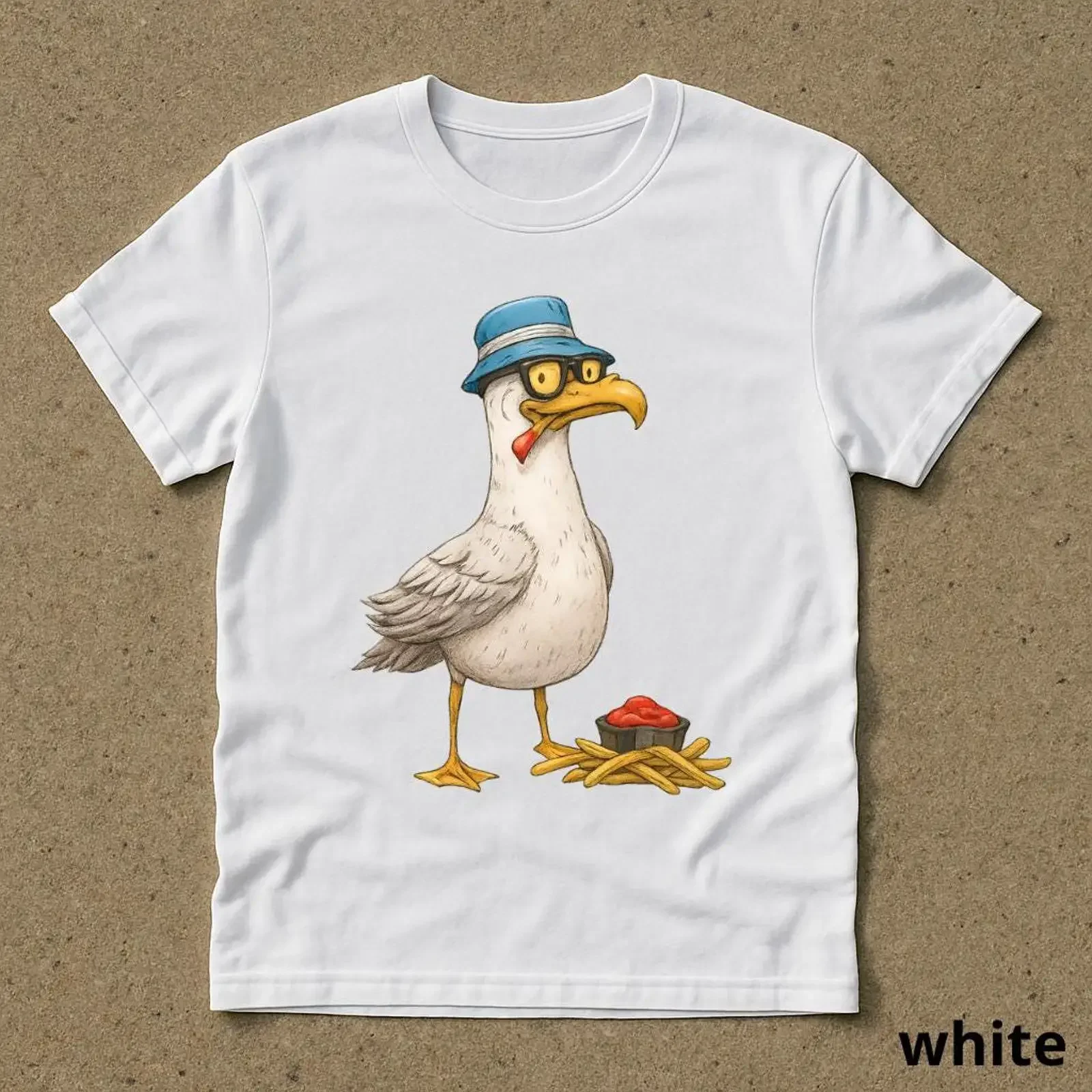 tee shirt with seagull fries 90s vintage graphic t retro unisex for adults vintage Washed fashion designer clothes streetwear