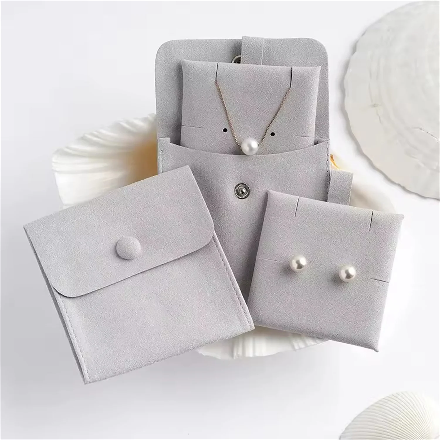 

10pcs 8x8cm Microfiber Jewelry Package Snap Button Gift Bag with Insert Pad for Necklace Rings Earrings