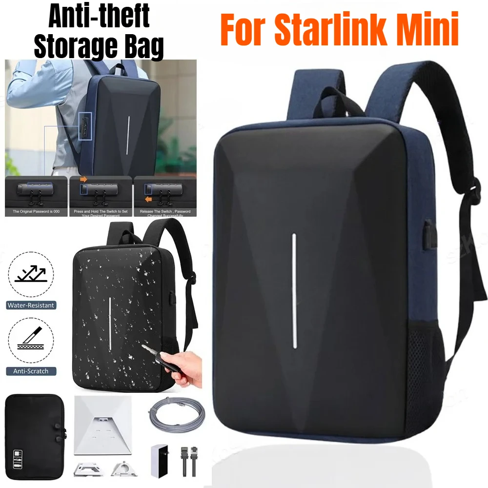 Hard Shell Anti-theft Travel Backpack for Starlink Mini with TSA Lock & USB Charging Port, Waterproof Carrying Case for Dish