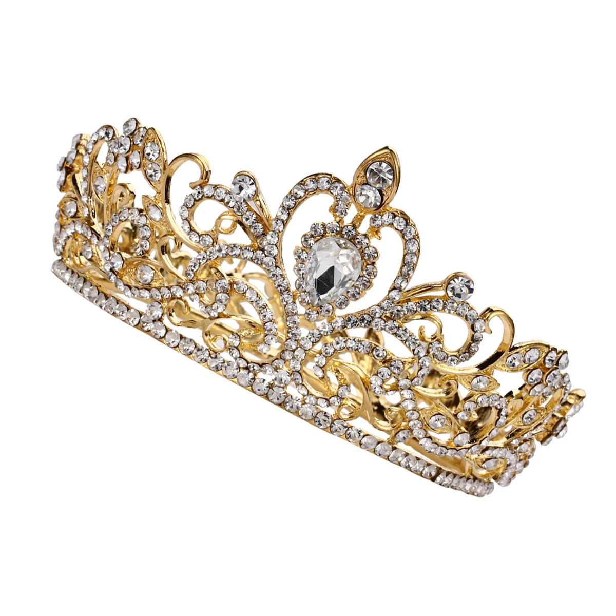 

Rhinestone Heart Crown Gold Alloy Tiara For Women Wedding Party Prom Bridal Event Hair Styling Accessory