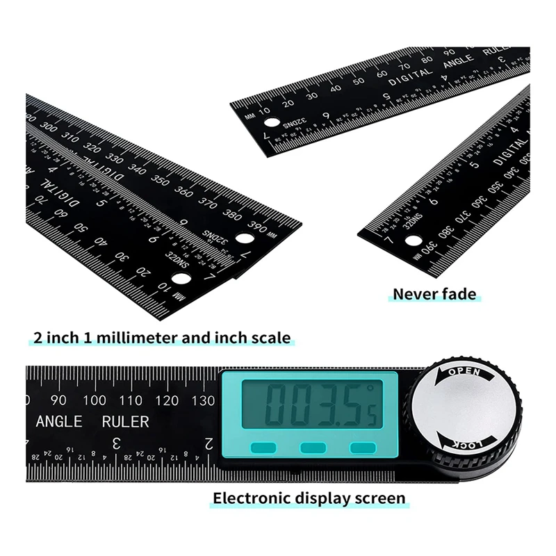 2 Pcs Digital Angle Finder Protractor 2 In 1 Angle Finder Ruler Digital Angle Finder With LCD Display DIY Angle Measuring Tool