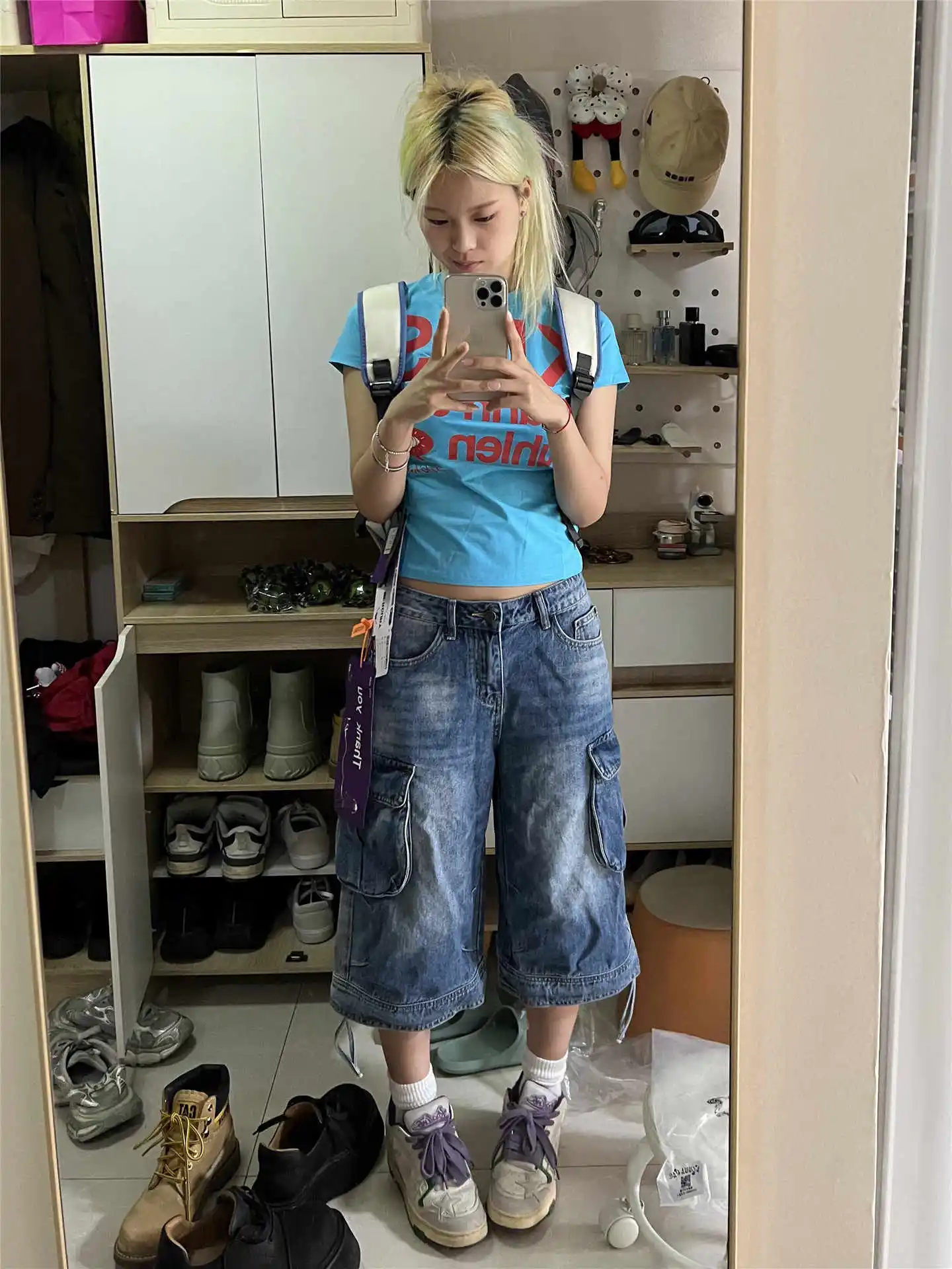 

2026 Summer Women American Retro Jorts Punk Denim Shorts Y2K 2000s Japanese Harajuku Cargo Jeans Calf-Length Pants Boyfriend