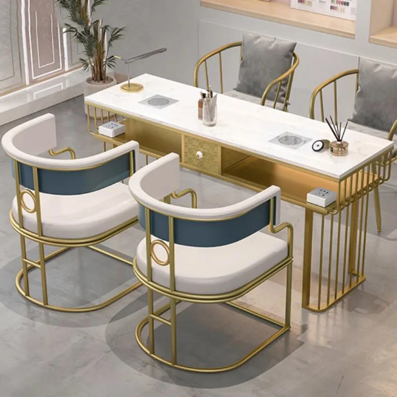 Gold Marble Nail Table Design Tech Customer Chair Nail Table Vacuum Cleaner Vanity Onglerie Professionnel Salon Furniture