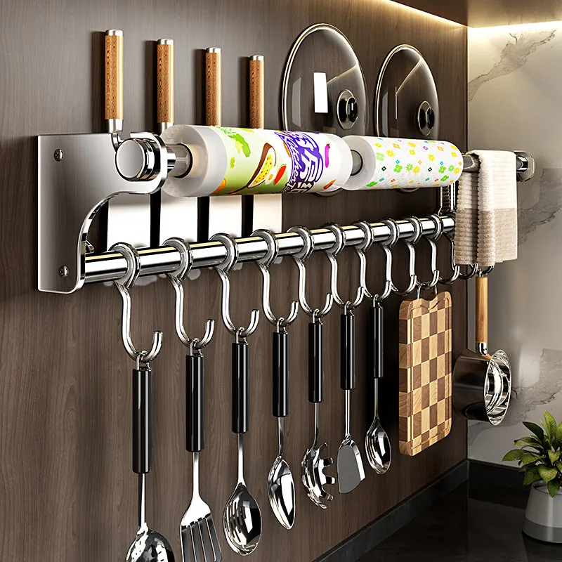 

LH stainless steel kitchen hook rack non-punching hanging rod multi-functional spoon shovel lid rack