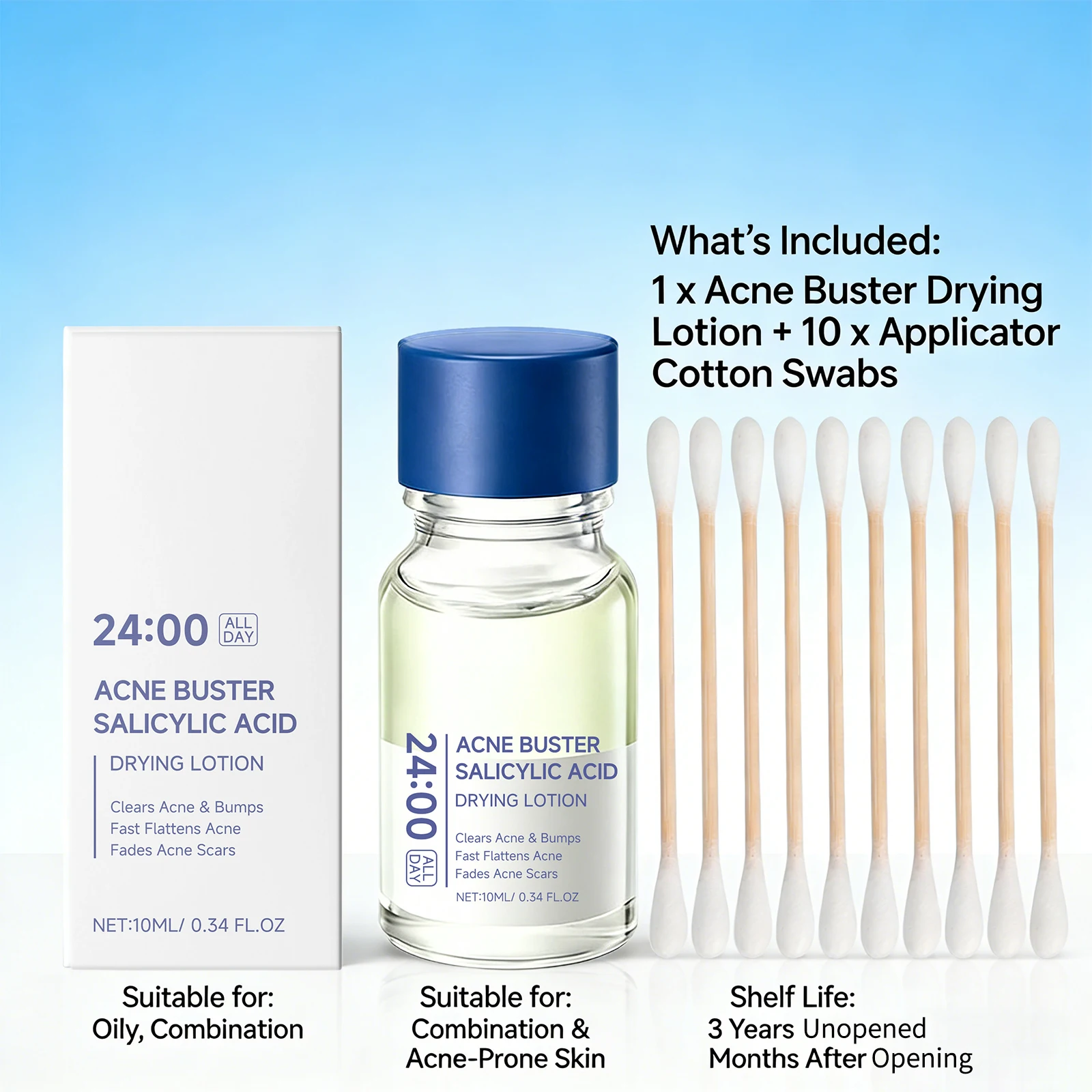 Salicylic Acid Acne Drying Lotion Pimple Remover Serum Fade Marks Shrink Pores Oil Control Face Care with Swabs - view 5