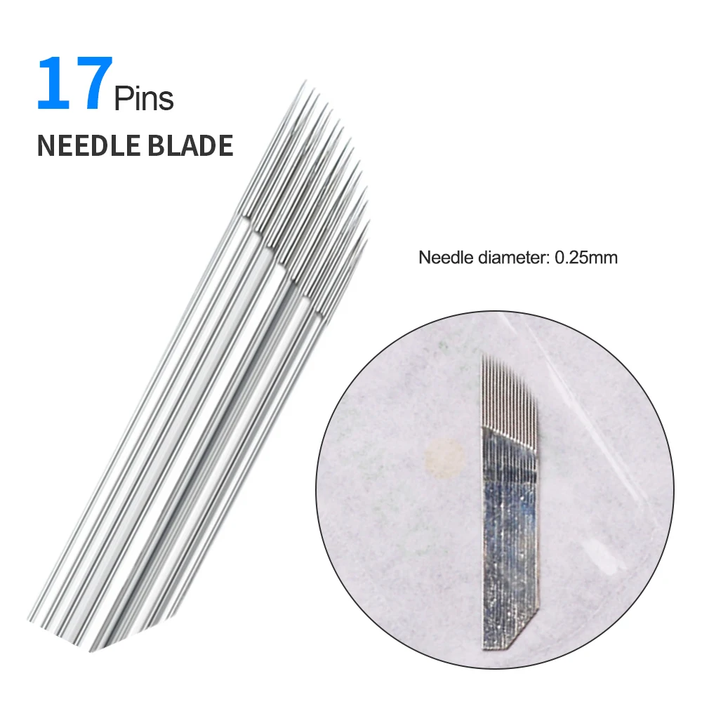 0.25mm 500 PCS 17pin Lead-free Permanent Makeup Manual Eyebrow Tattoo Bevel Blades 17 Needles Free Shipping