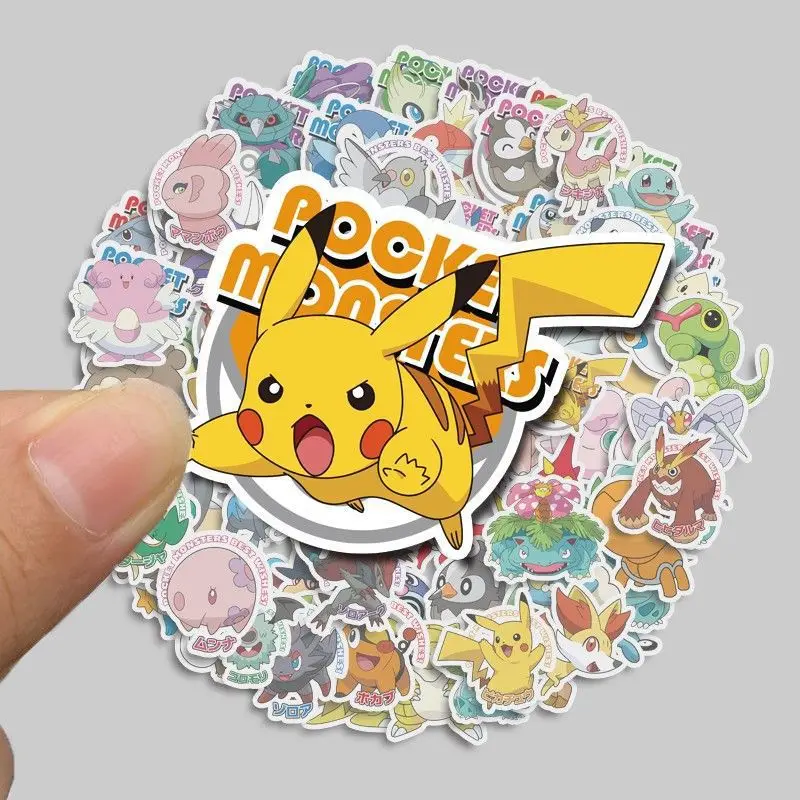 100pcs Pokemon Anime Stickers Pikachu Kawaii Sticker Laptop valigia Skateboard chitarra telefono Cartoon Kid Gift Toys