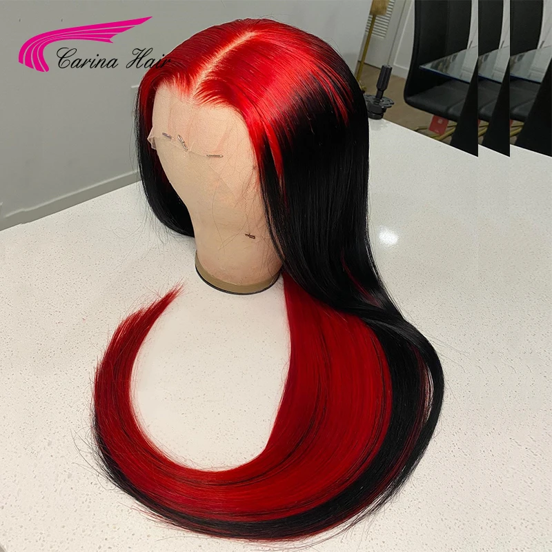 Ombre Red Colored 13X4 Lace Front Human Hair Wigs Straight Red Highlight Brazilian Remy Lace Frontal Wigs For Women Preplucked