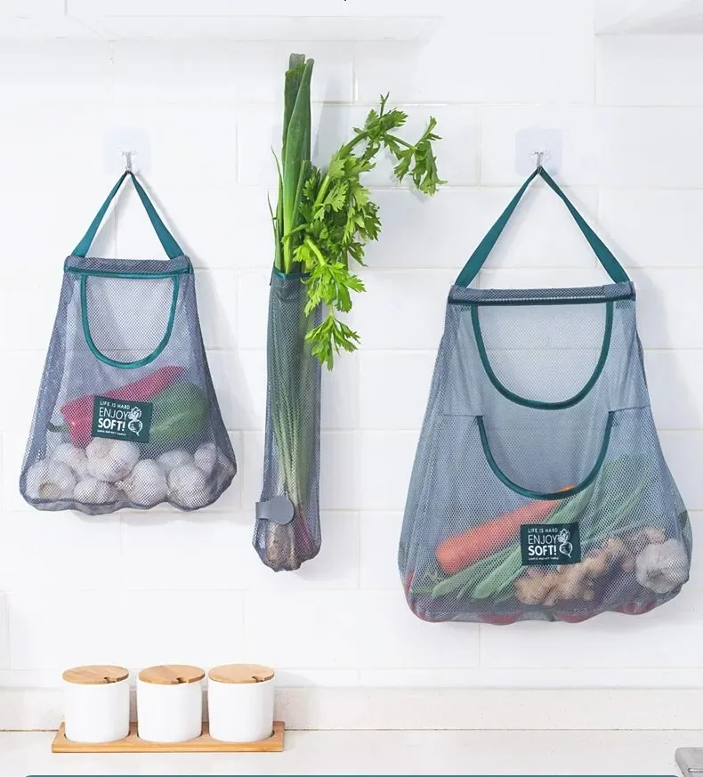 Reusable Mesh Bag Kitchen Organizers Storage Bags Kitchen Accessories Hanging Net For Fruits Vegetables Garlic Onion Potato