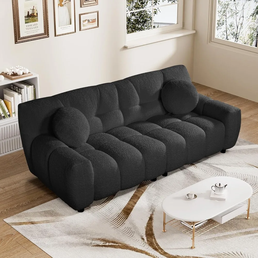 

cloud sofa.Boucle Cloud Sofa Couch,Comfy Deep Seat Sherpa Couch,72.8Upholstered Cozy Teddy 2 Seat Marshmallow Couch with2Pillows