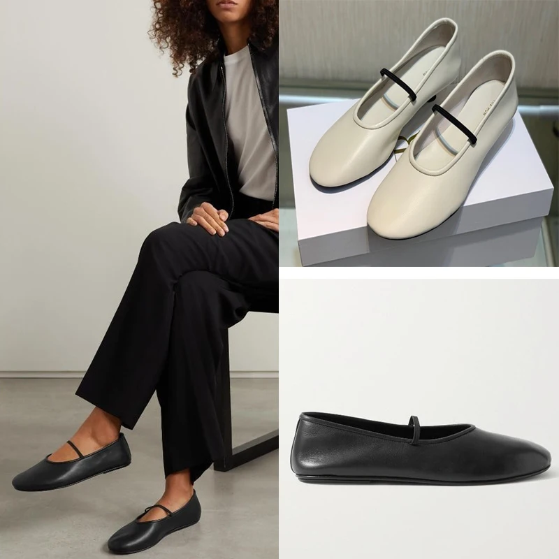 The Leather Ballet Flats Luxury Designer Shoes for Women Row 2024 Black High Quality Comfortable Shoes Woman