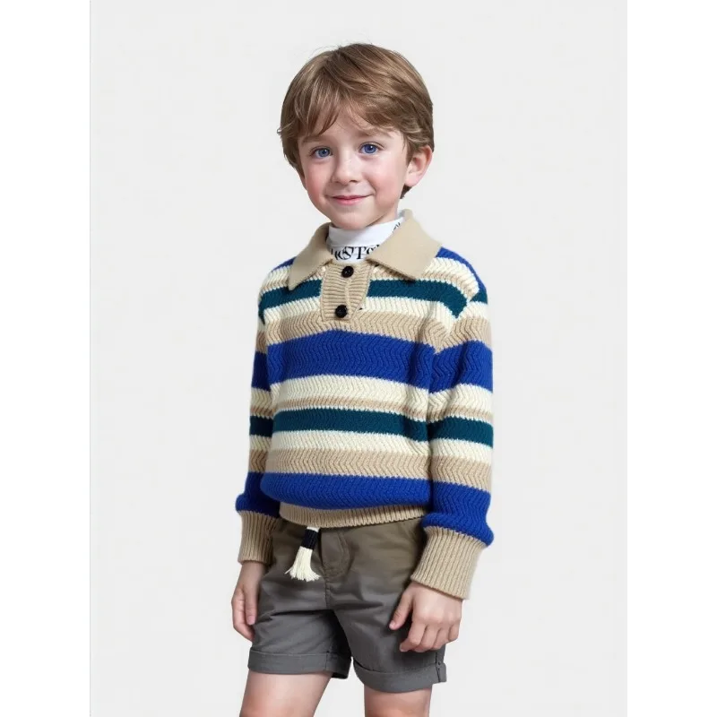 

Свитер для маленьких девочек и мальчиков, детский цветной полосатый трикотаж, пуловер в корейском стиле, осень-зима 202, детская одежда