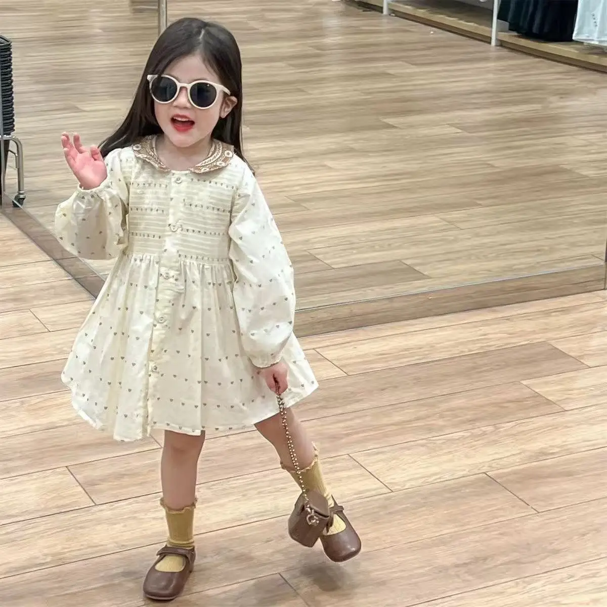 

2026 New Spring and Summer Girls' Long sleeved Dress Fashion Children's Embroidered Shirt Princess Dress 90-140cm