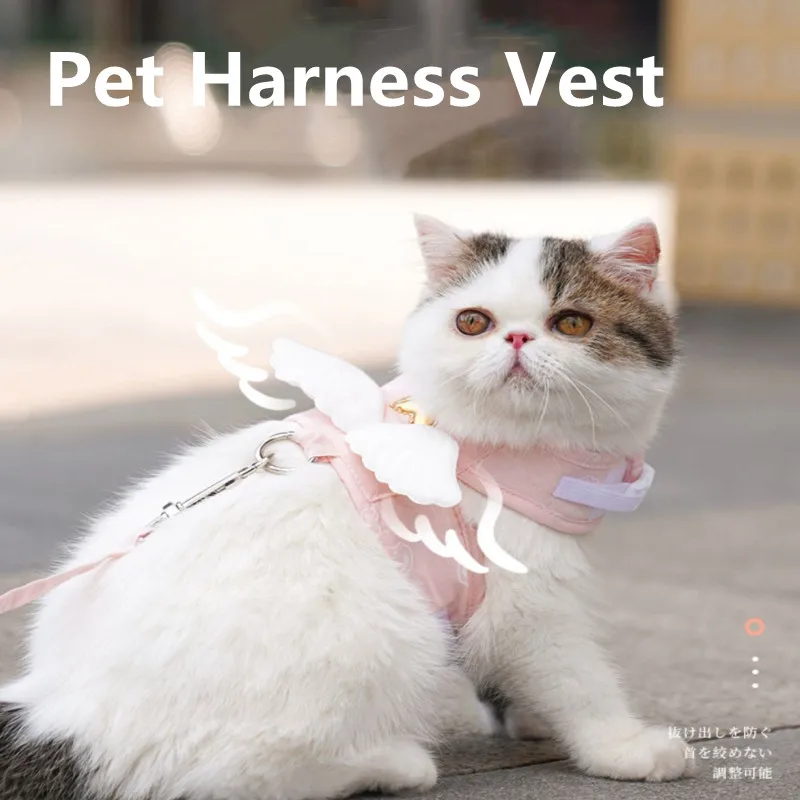 Cat Harness Leash Set for Chihuahua Accessories Cat dog Angel Wing Vest Pug Leashes Walking Tools Walk Out Lead Product