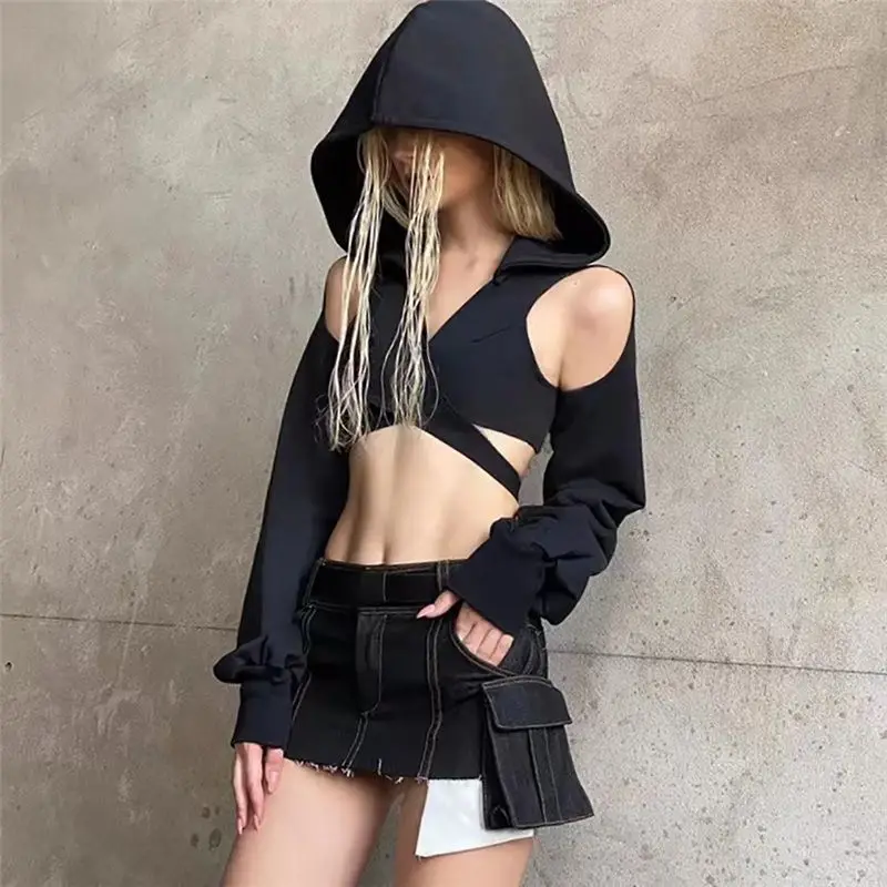 

Women's Hollow Out Slim Fit High Waist Shirt Autumn Top Female Street Style Vintage Clothing Long Sleeved T-shirt