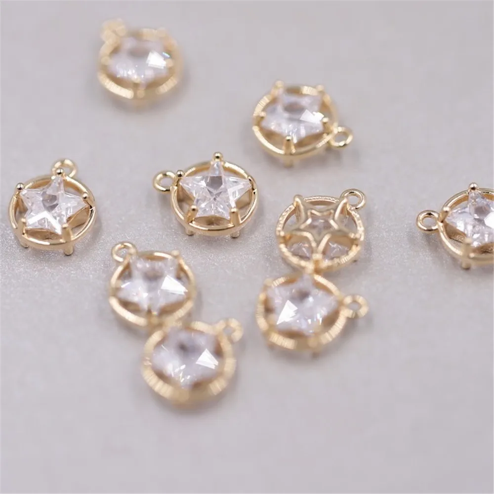 Ring Zircon Star 14k Gold Plated Single Pendant Accessories Pendant Earrings Necklace DIY Bracelet Handmade Charm Pendant