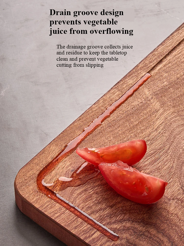 

Solid Ebony Cutting Board, Paint Wax Free Antibacterial Butcher Block, Crack Resistant Board with Metal Handle & Juice Groove