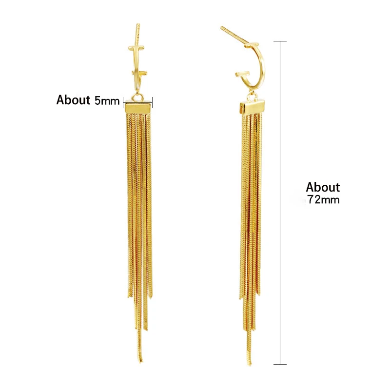 Long Tassel Earrings S925 Sterling Silver Plated with 18K Gold Girls Ladies Retro Style Light Luxury Fashion