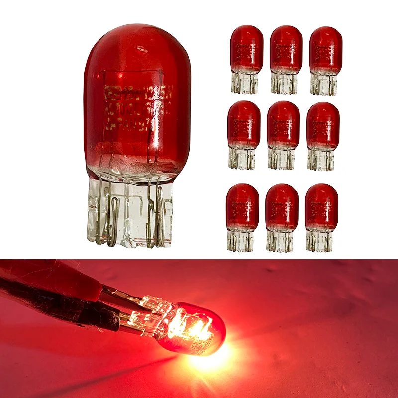 10pcs 7443 7444 7440 7441 992 T20 W21/5W halogen Bulbs Auto Reverse Brake Stop Tail Lamp Bulb Turn Signal Lights Red 12v