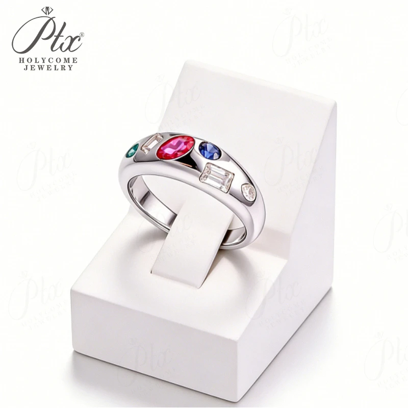 

Lab Grown Gemstones Ring Moissanite 925 Sterling Silver Anniversary Gift Daily Vintage Style Hypoallergenic Holycome Jewelry