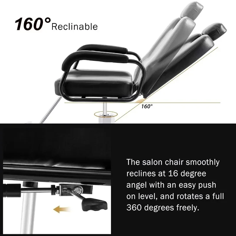 Reclining Salon Barber Chair with Heavy Duty Pump, Ergonomic Design, for Hair Stylist Barbershop Home Tattoo Client Spa Massage