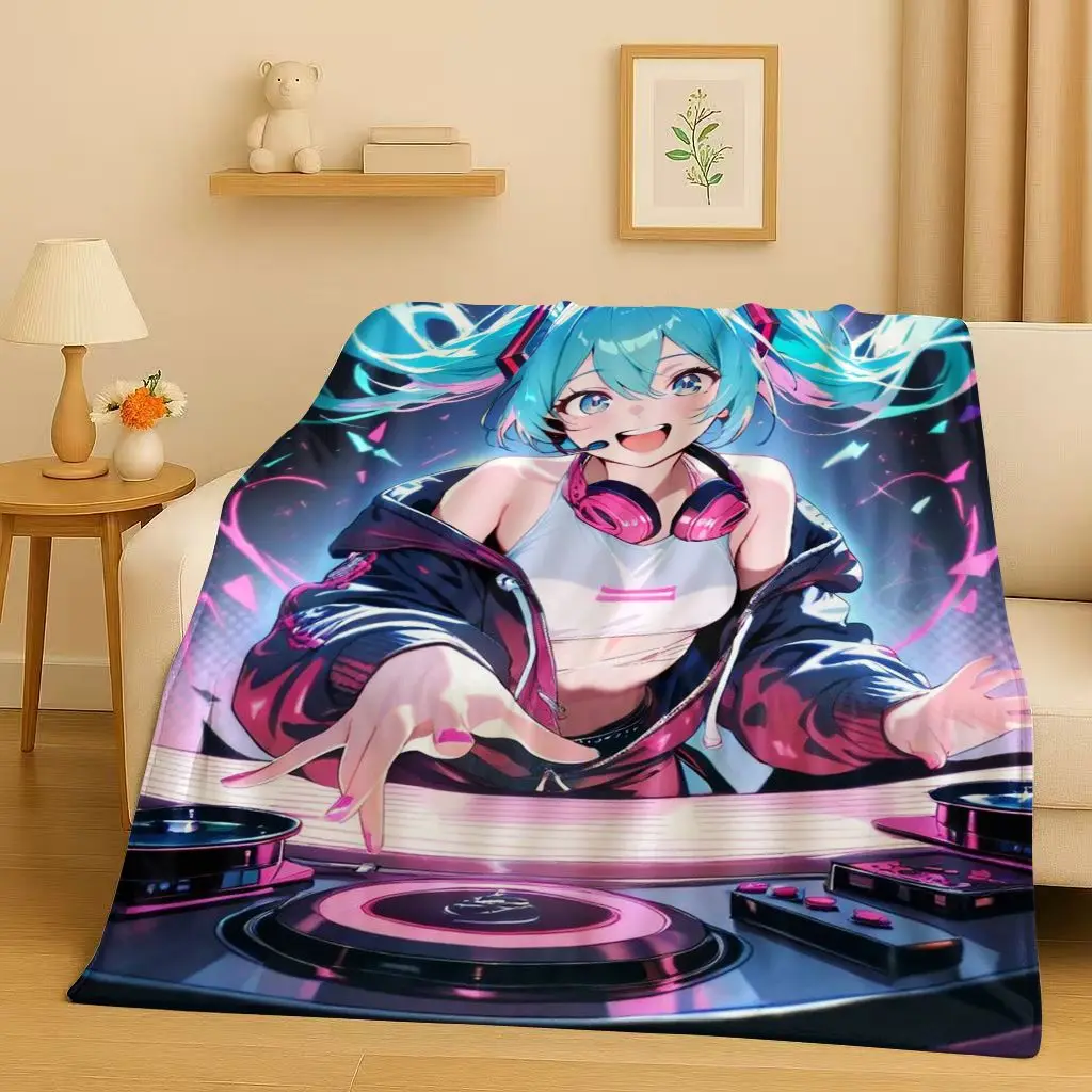 

3D Kawaii M-MIKU Music Cartoon Girl Flannel Blanket,Ultra Soft Warm Plush Throw for Home Bedroom Bed Sofa Cover Gift Kids