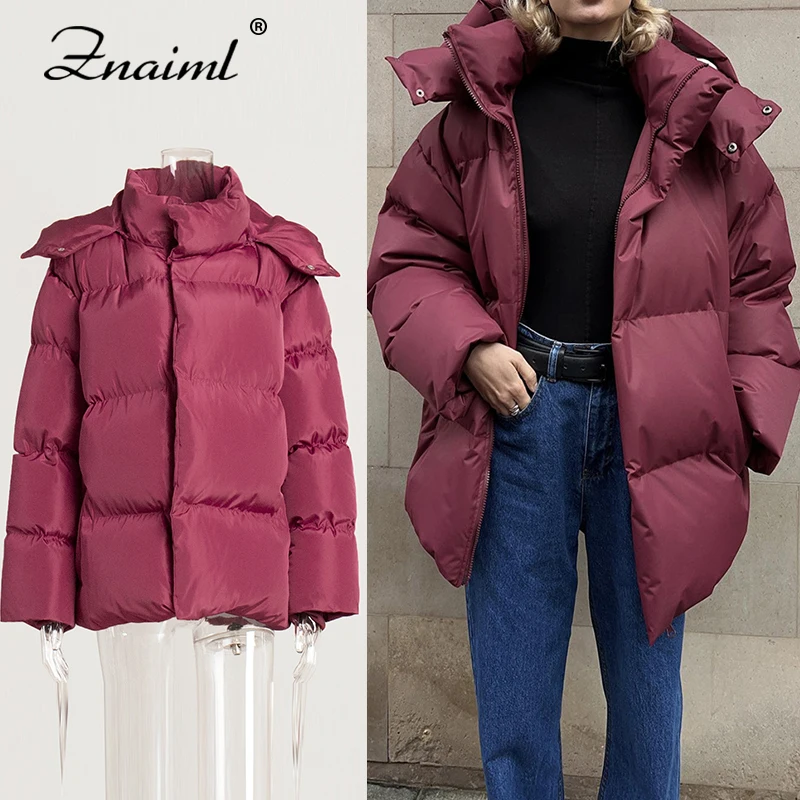سترة Znaiml النسائية ذات المقاس النحيف مع قلنسوة موضة الخريف والشتاء الدفء من القطن والبوليستر بأكمام طويلة معطف دافئ ملابس الشارع في الهواء الطلق