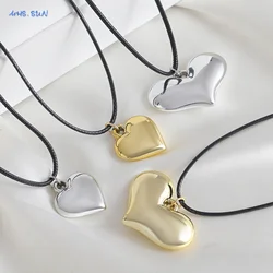 MHS.SUN Trendy CCB Love Heart Pendant Necklace for Women High Quality Black Leather Rope Adjustable Chain Necklaces Party Gifts