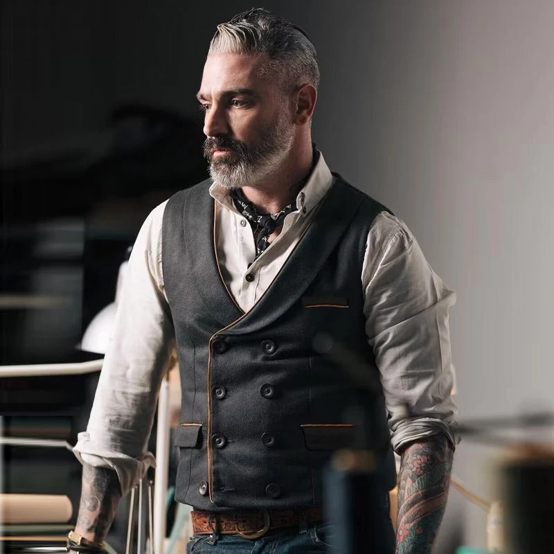 Vintage Double-breasted Waistcoats Mens Casual V Neck Patchwork Sleeveless Suit Jackets Men Autumn Trendy Vest Jacket Streetwear