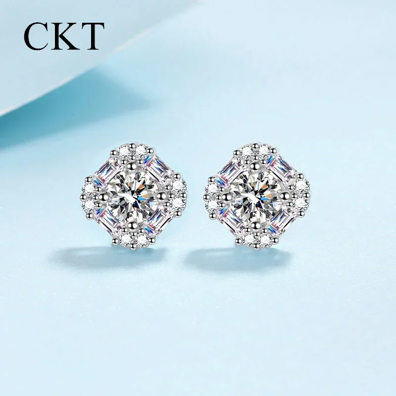 

18K White Gold Platinum Stud Earrings for Women 1.47ct Moissanite Diamond Square Sugar Earrings Pt950 Delicate Wedding Jewelry