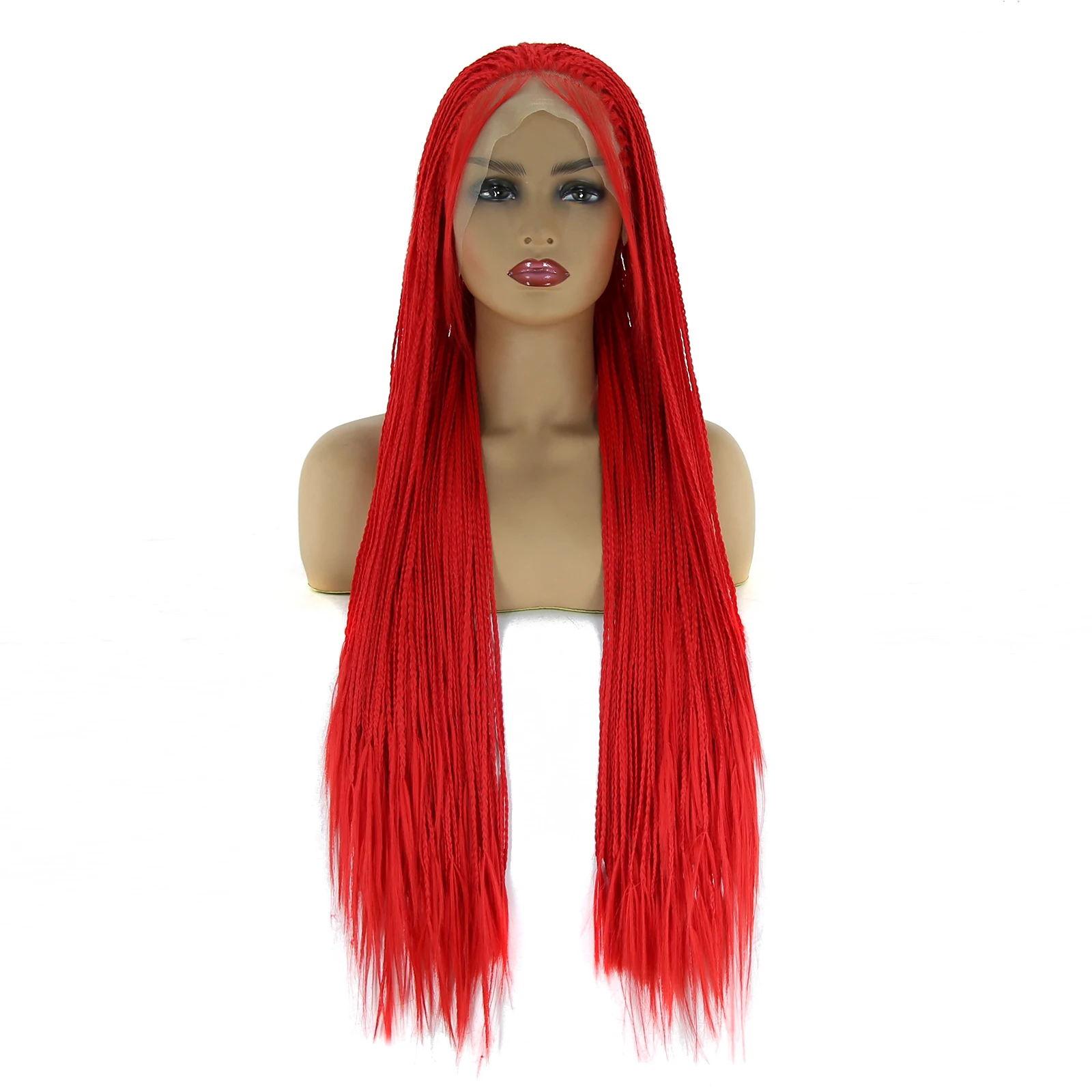 

Thiswig Red Micro Braided Synthetic Lace Front Braid Wigs for Black Women Daily Wear High Temperature Resistance Braided Hair