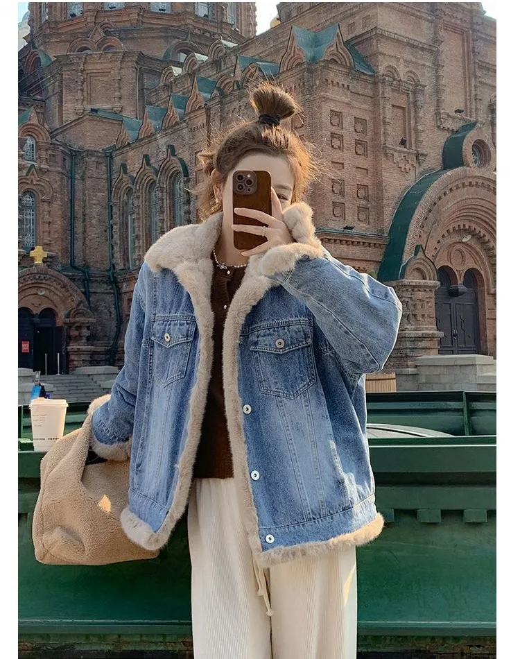 

Джинсовое пальто для женщин, темное меховое плюшевое женское зимнее лоскутное плиссированное пальто со вставками, стимпанк, фестиваль, отдых, офис, смешанный OL