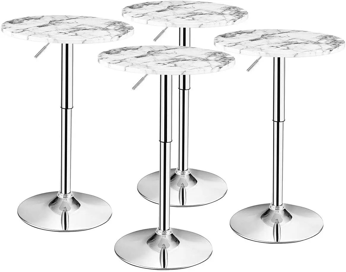 Round Pub Table Height Adjustable, 360° Swivel Cocktail Pub Table With Sliver Leg And Base For Home, Bar Table(4, White)