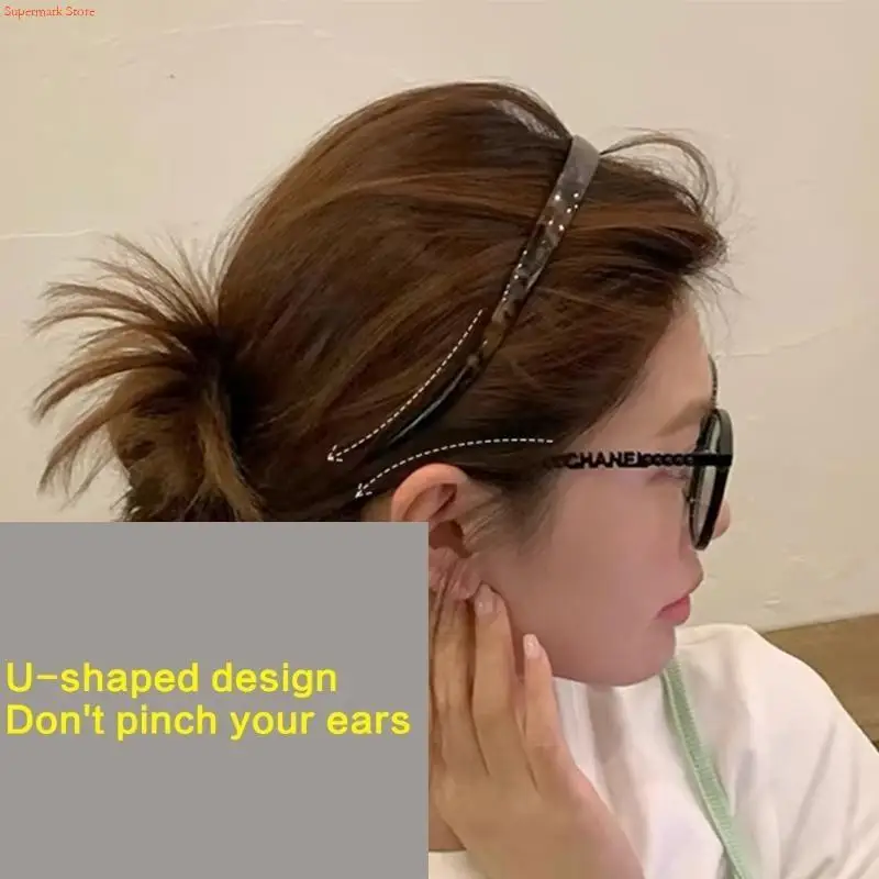 Q5WE Leopard Print Plain Headband Slip-resistant Hairband for Glasses