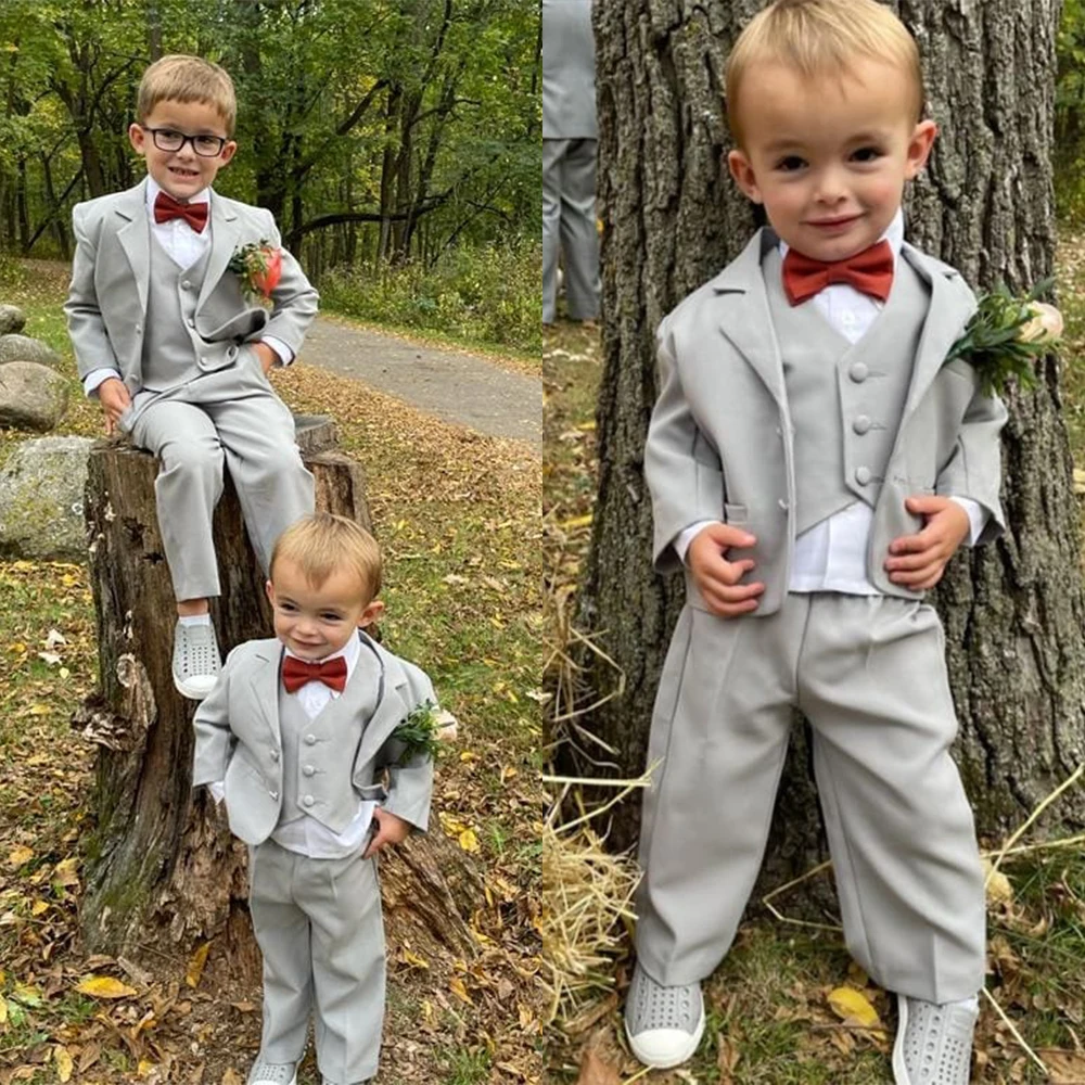 Formal cinza menino ternos formais jantar smoking crianças pequenos padrinhos crianças para festa de casamento terno de noite wear 3 peças