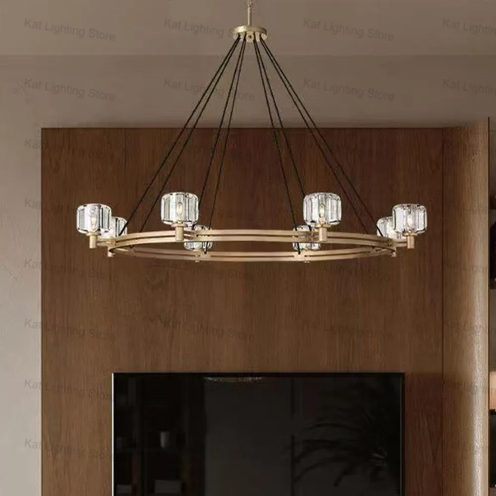 

2025 Crystal Chandelier with E12 Bulbs Adjustable Rod Pendant Lamp Brass Black Silvery Dimmable Lustre for Living Room Dining