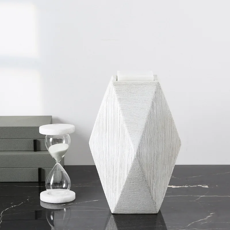 Minimalist home geometric polyhedral brushed ceramic decorative jar, model house jewelry, storage ornament
