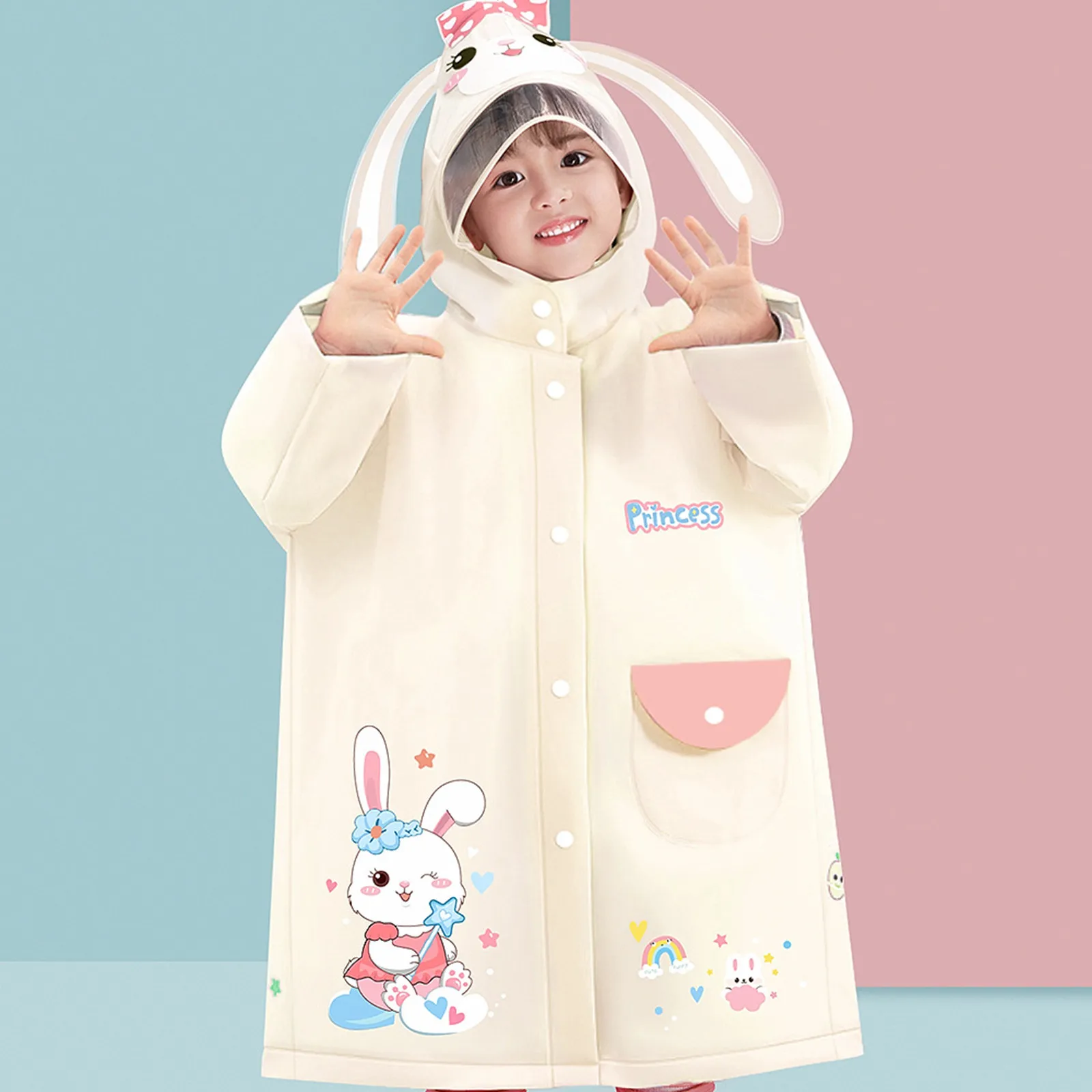 Children Cartoon Raincoat Waterproof Thickened Polyester Fiber Material Rain Coat Kids Transparent Tour Rainwear Suit Raincoat