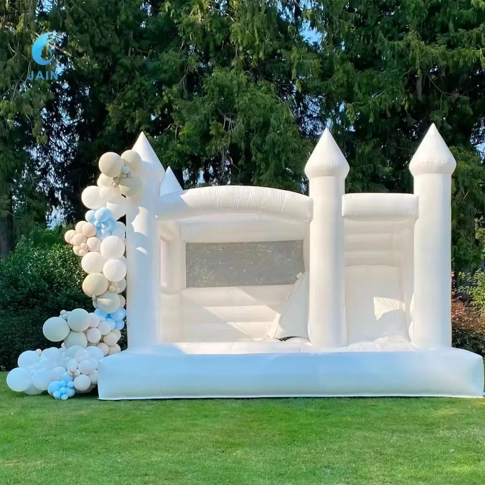 

Stock 15FT Inflatable White Bounce House Inflatable Bouncer Jumping Castle Kid Birthday Party for Kid With Slide Ball Pit Blower