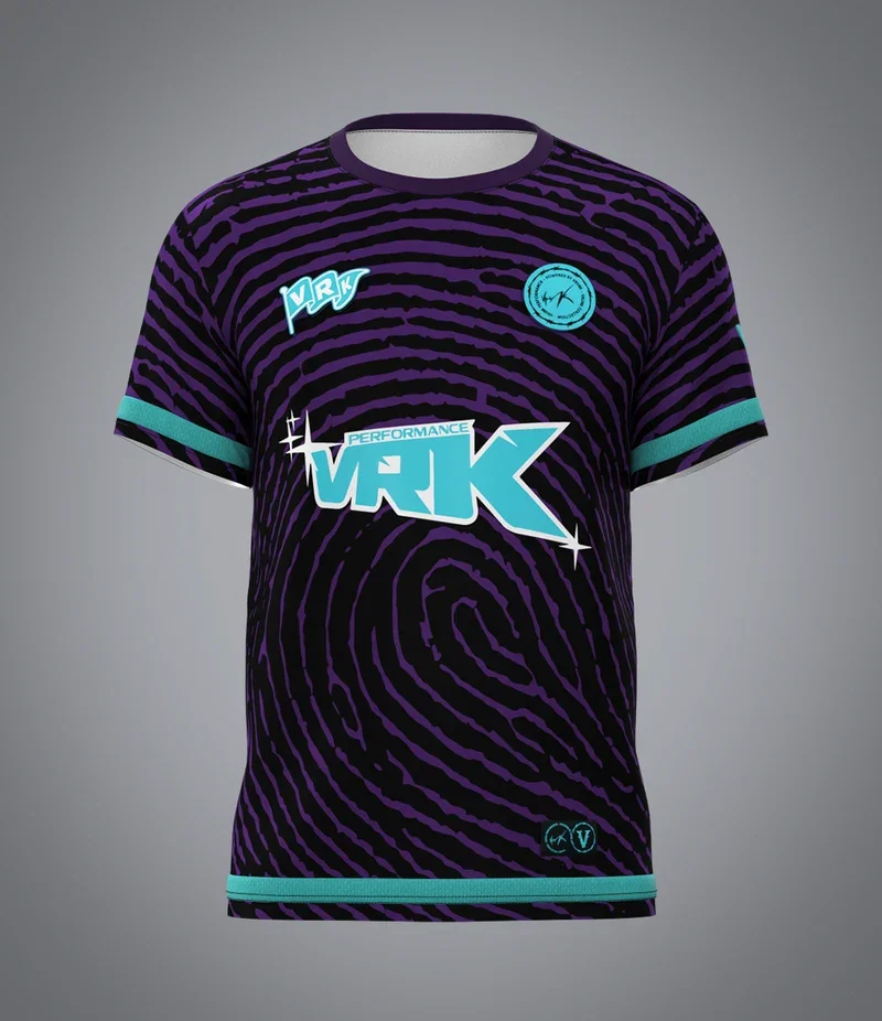 VRK Performance Men Esports Jersey, Purple Swirl Stripe Printed Short Sleeve Breathable Male Sports Training Casual Top