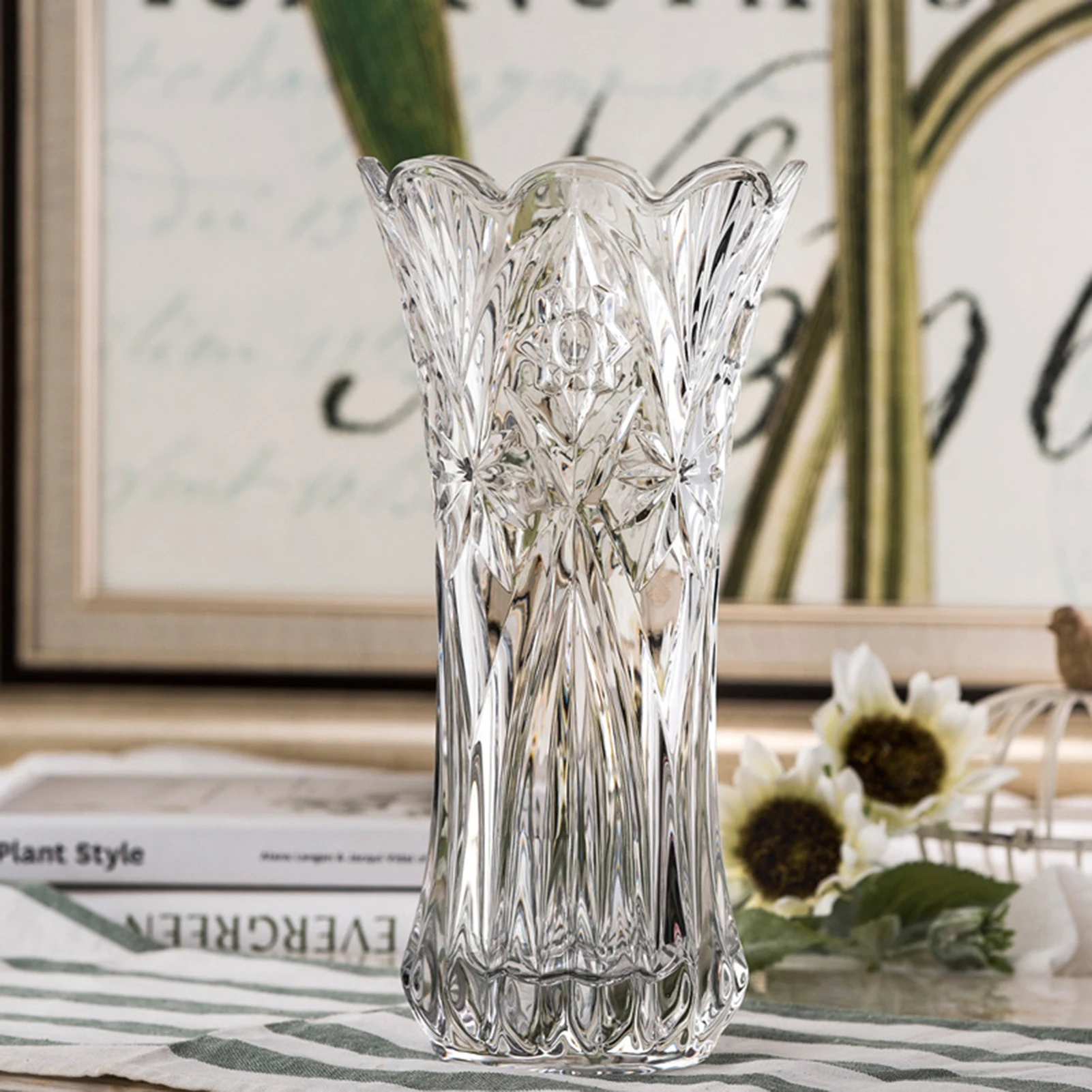 Vintage Embossed Vase Retro Transparent Living Room Ornament Hydroponic Plant Vase Wedding Party Home Desktop Decorations