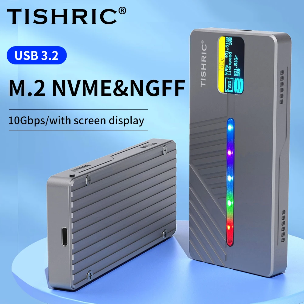 TISHRIC SSD Case M.2 NGFF NVME Dual Protocol Hard Drive Enclosure Aluminum Alloy External Box Support 2230/42/60/80 For Laptop