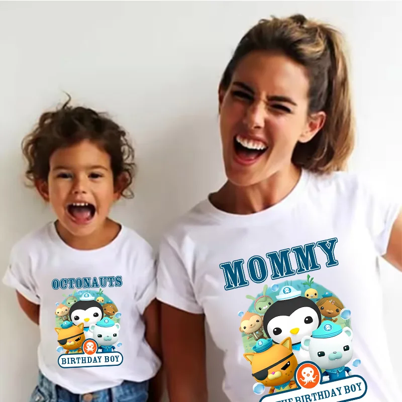 

Футболки с октонавтами для мужчин и женщин, милые одинаковые рубашки для всей семьи в стиле аниме, хлопковые топы для папы, мамы и детей, одежда для мальчиков, подарок на день рождения