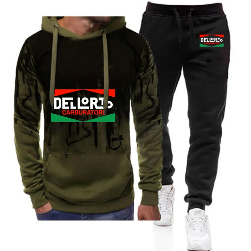 Dellorto Carburatori Logo Print Spring And Autumn 2026 Men's Premium Versatile Hoodies Leisure Sports Long Pants Suits