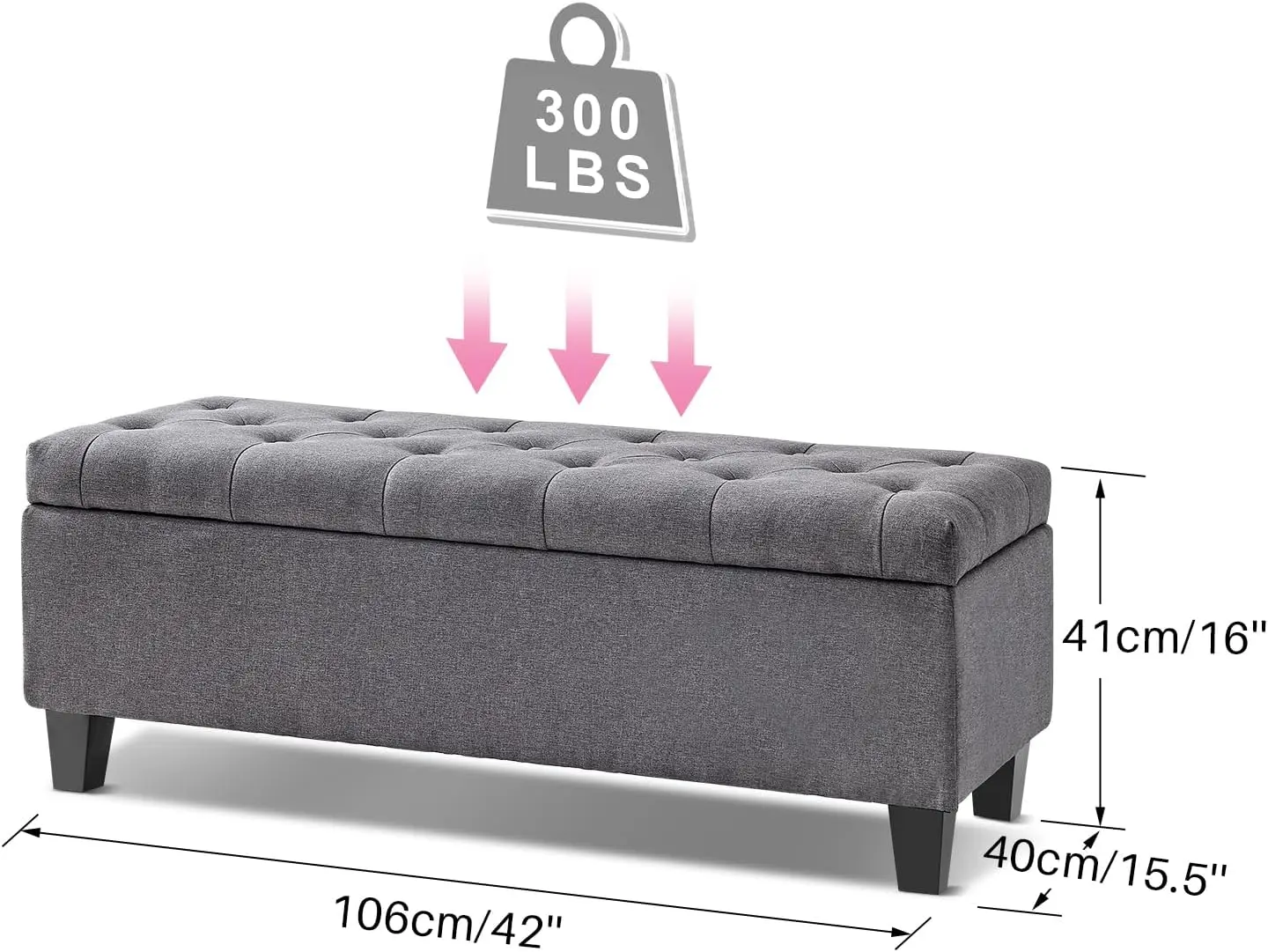 

Storage Ottoman Bench, End of Bed Storage Bench, Bedroom Bench with Storage, 42x15.5x16, Load up to 300 LBS, Tufted Sto