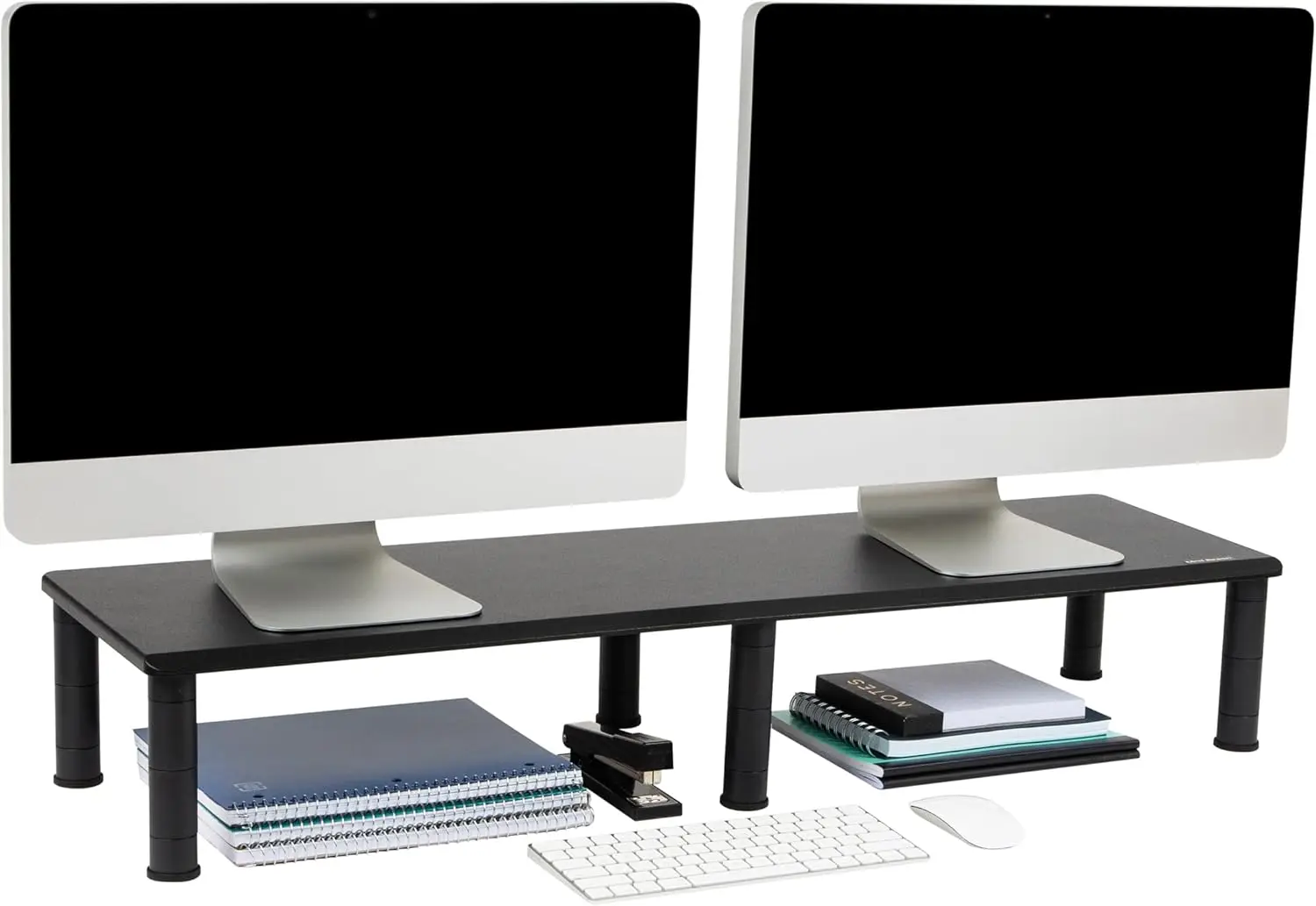

Dual Monitor Stand, Height Adjustable, Desktop Organizer, Laptop Riser, Office, 38.5"L x 11"W x 2.55-6.5"H, Black