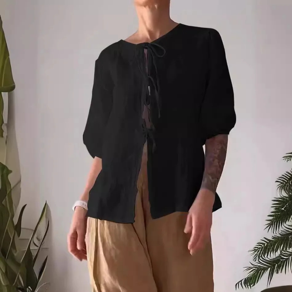 2025 ربيع المرأة مجموعة س الرقبة قصيرة الأكمام الدانتيل أعلى واسعة الساقين السراويل فضفاضة مجموعة المرأة أنيقة موضة ملابس نسائية غير رسمية