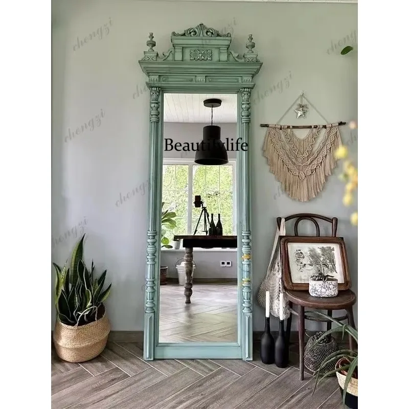 DD182French retro full body, home bedroom dressing mirror, antique style and antique landing, fitting mirror