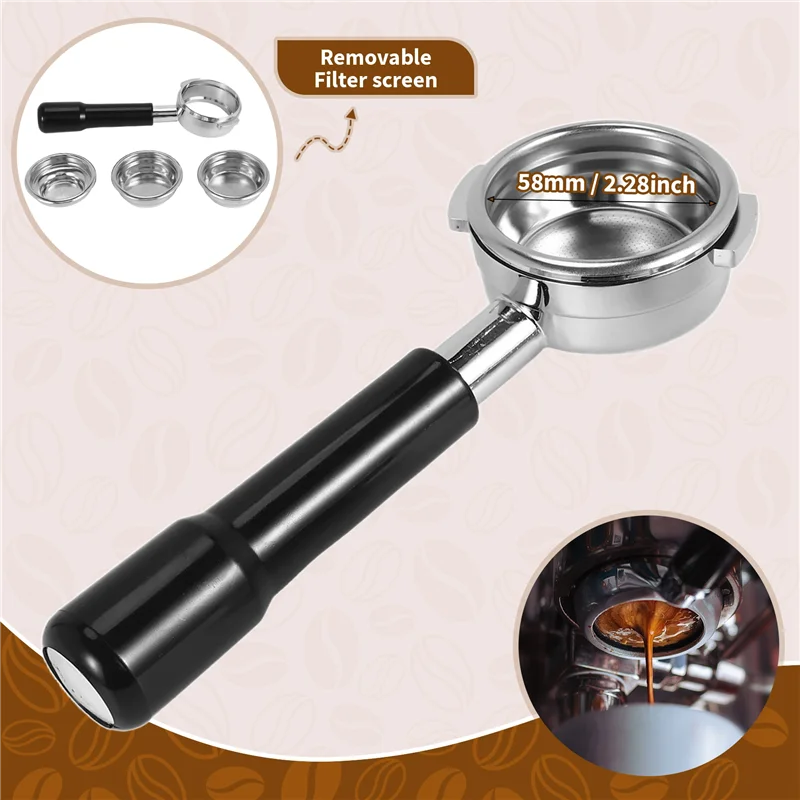 BAAN-58MM Бездонный профессиональный портафильтр для кофе эспрессо из нержавеющей стали с корзиной для фильтра с одной и двойной чашкой